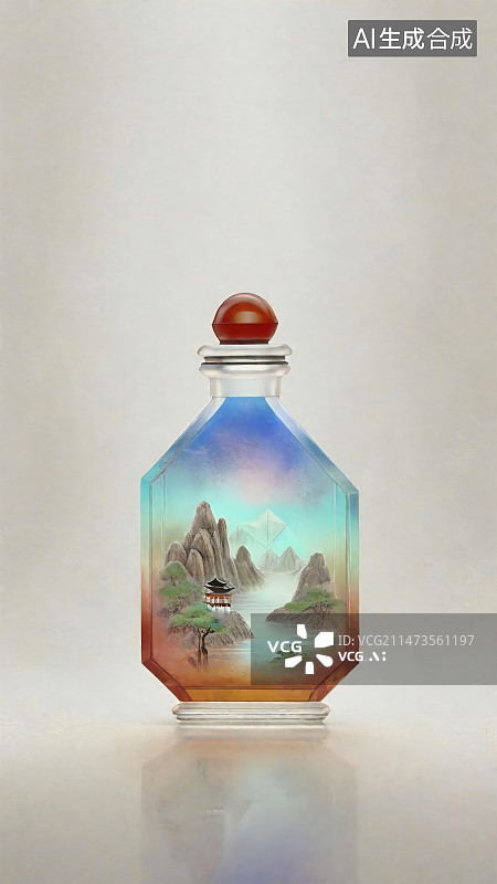 【AI数字艺术】瓶画和中国山水结合图片素材