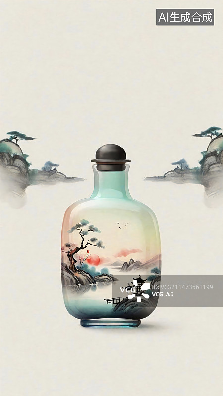 【AI数字艺术】瓶画和中国山水结合图片素材