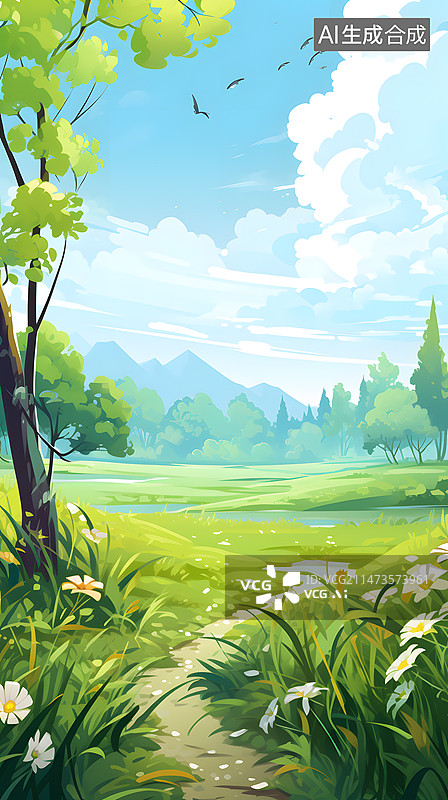 【AI数字艺术】天空卡通自然背景插画图片素材