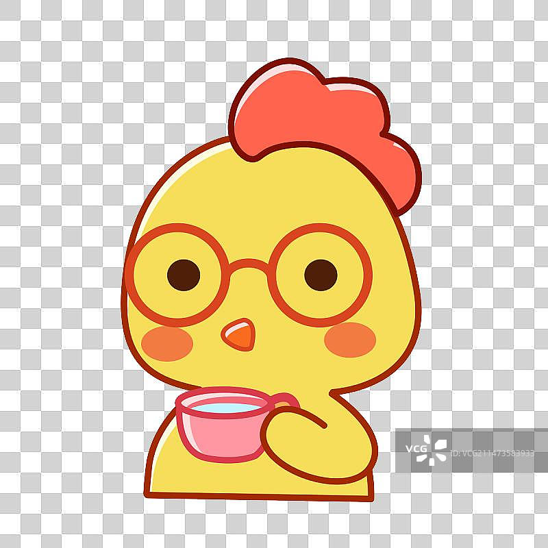 喝水的可爱拟人小鸡图片素材