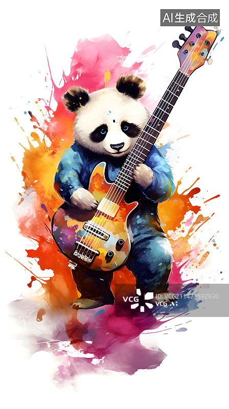 【AI数字艺术】正在弹吉他的熊猫图片素材