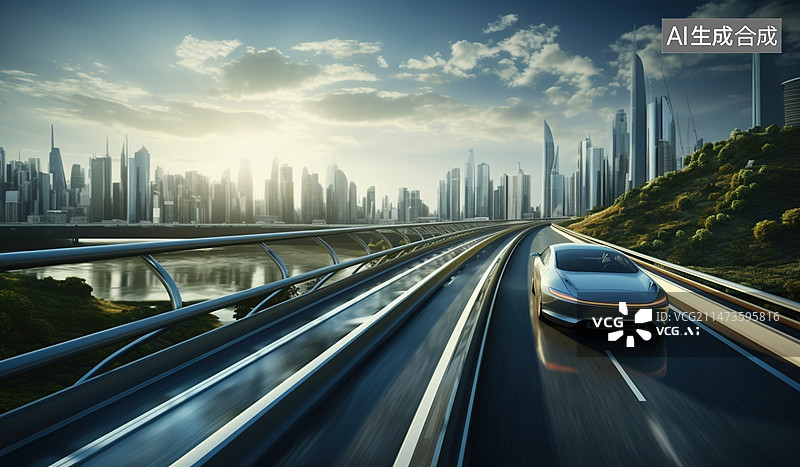 【AI数字艺术】抽象塔楼城市景观蓝光线设计科技科幻概念背景图片素材