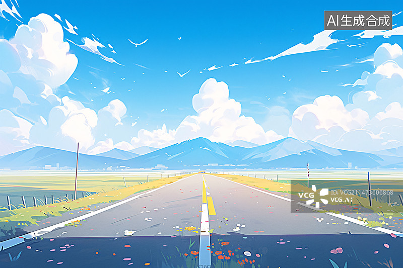 【AI数字艺术】公路旅行插画，户外自驾游回家场景插图图片素材