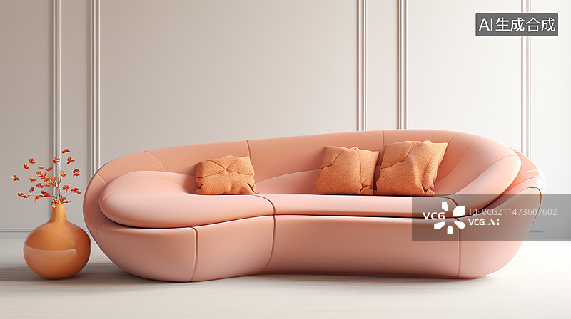 【AI数字艺术】桃和色沙发，室内空间设计图片素材