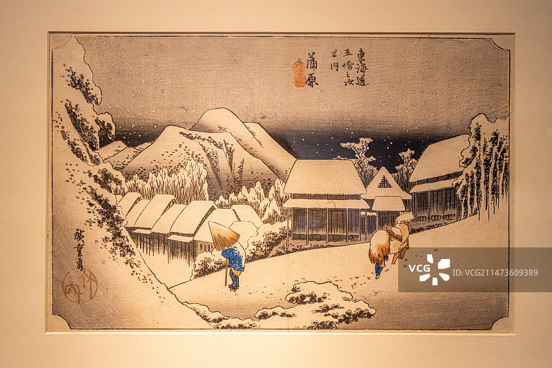 日本 江户 木版画 东海道五十三次-蒲原 歌川广重图片素材