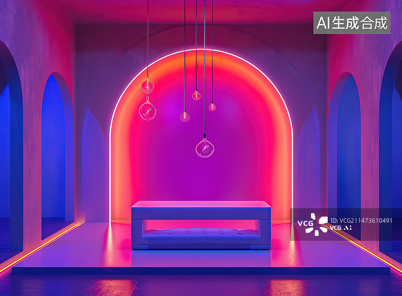 【AI数字艺术】彩色灯光下的房间图片素材
