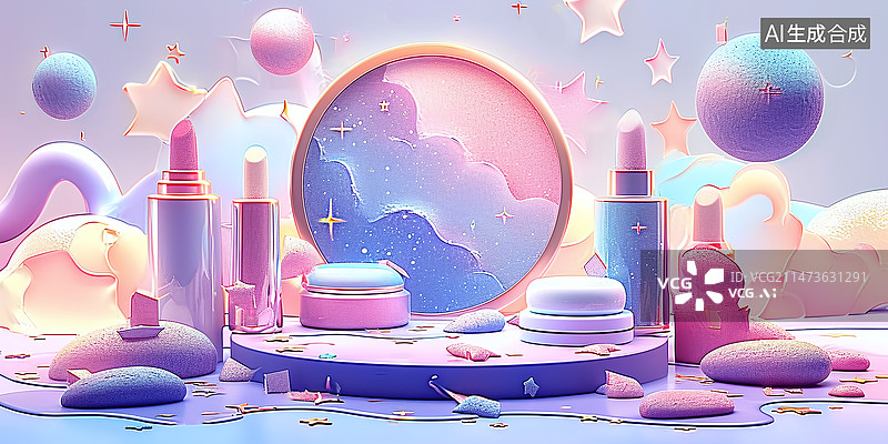 【AI数字艺术】色彩绚丽化妆品节背景图片素材