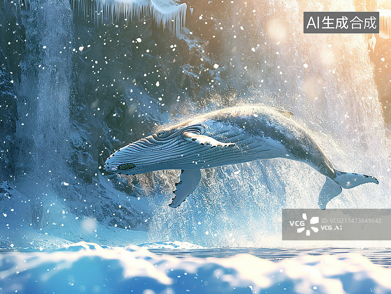 【AI数字艺术】的海豚在冰上游泳图片素材