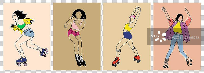 轮滑运动员轮廓素描隔离集图片素材
