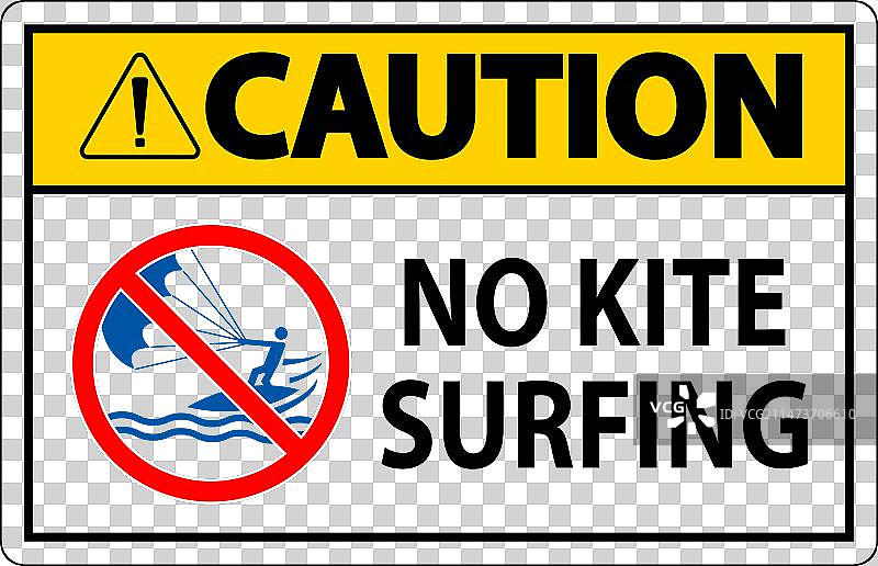 水上安全警示牌：禁止风筝冲浪图片素材