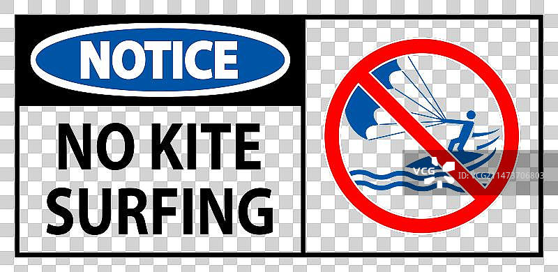 水上安全警示牌：禁止风筝冲浪图片素材
