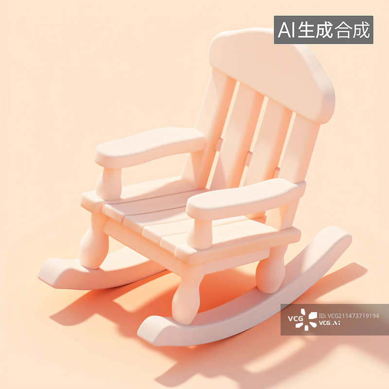 【AI数字艺术】白色背景下的空椅子，摇椅，图标，icon,插画图片素材