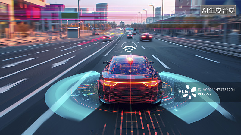 【AI数字艺术】智能辅助驾驶无人驾驶的汽车技术图片素材