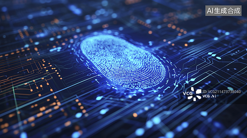 【AI数字艺术】智能识别生物识别指纹锁科技背景图片素材