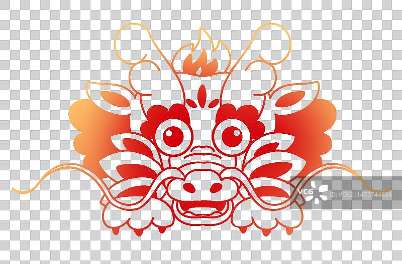 正面描线线条黄色龙头图片素材