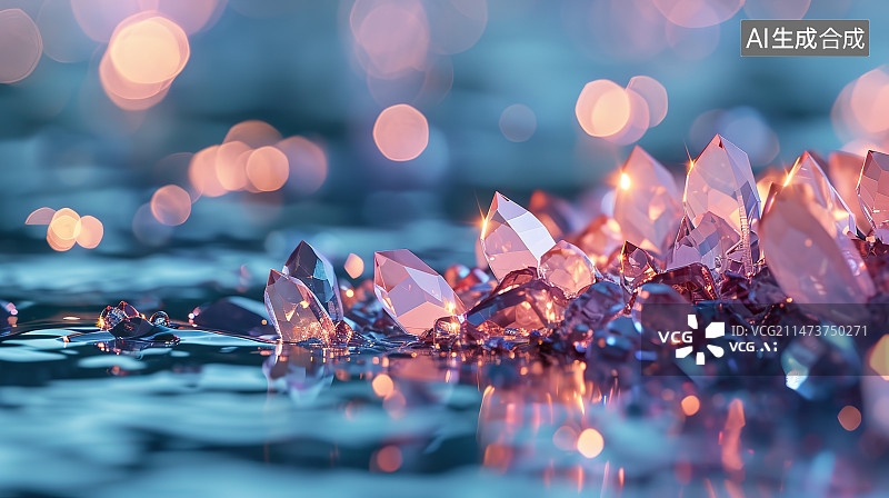 【AI数字艺术】灯光照射下的水晶特写镜头图片素材