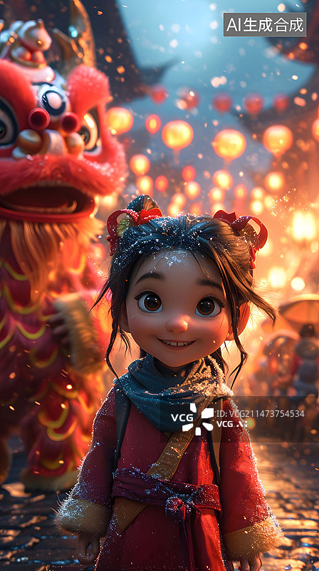 【AI数字艺术】可爱的3D新年素材一个小孩在感受春节庆祝气氛图片素材