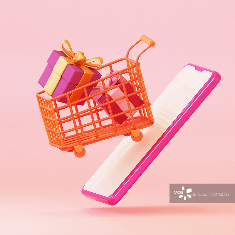 3D渲染电商年货节购物车休闲消费网上生活插画图片素材