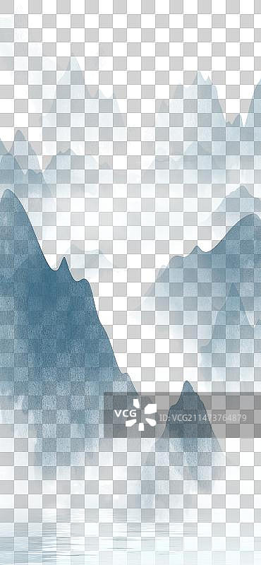 蓝色竖版中国风山水画图片素材
