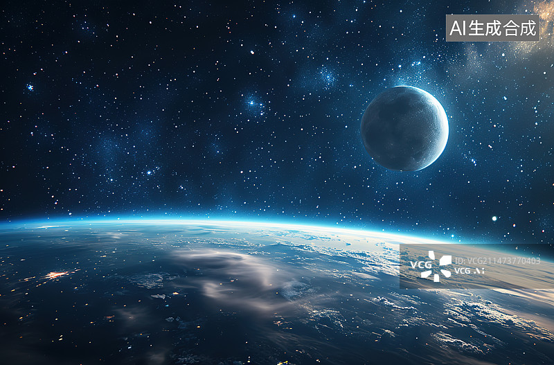 【AI数字艺术】星空银河下的地球图片素材