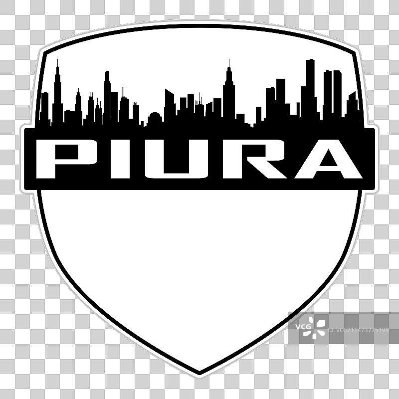 皮乌拉天际线剪影秘鲁国旗旅行贴纸图片素材