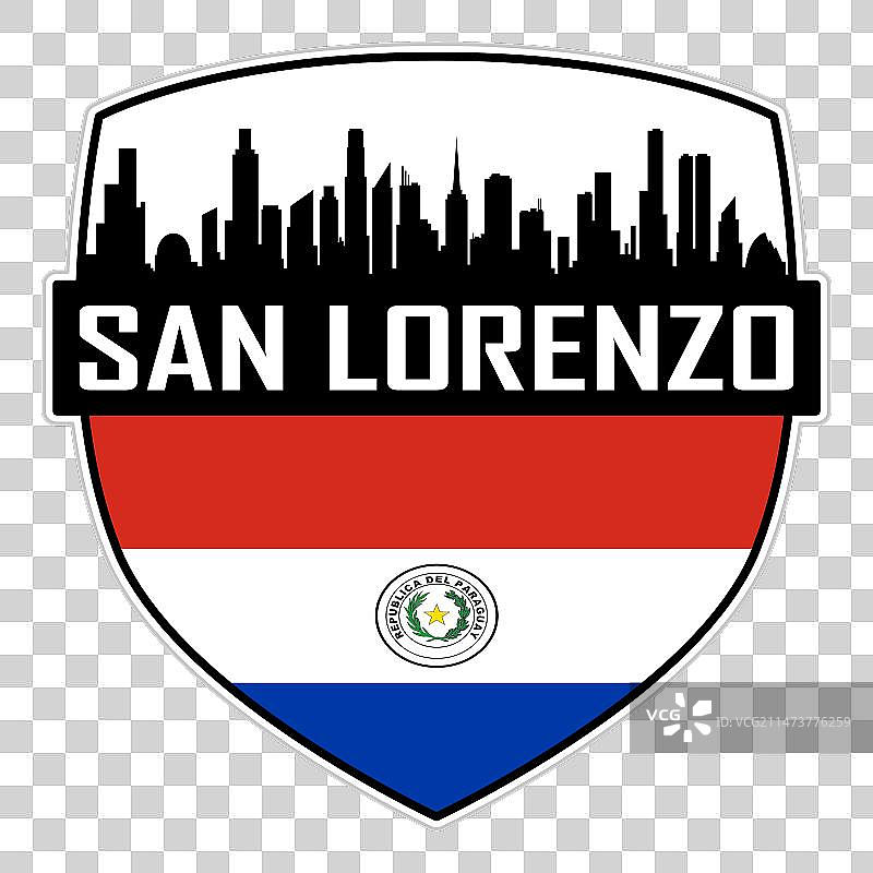 圣洛伦索天际线剪影巴拉圭旗帜徽章图片素材