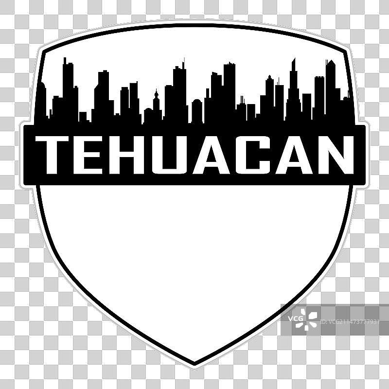 特瓦坎城市天际线墨西哥旗帜图片素材