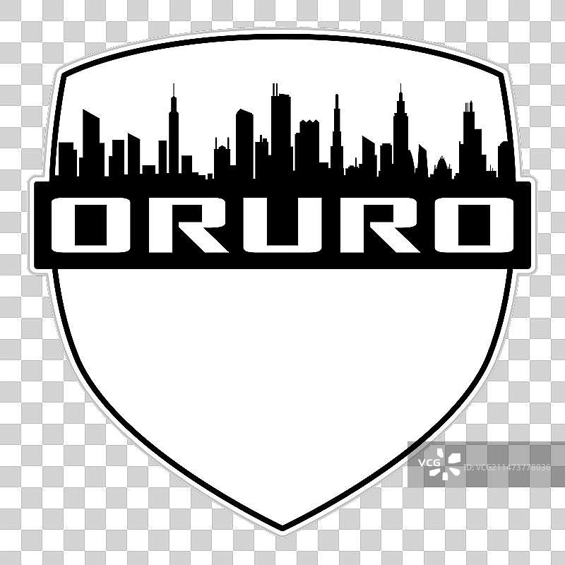 奥鲁罗天际线剪影与玻利维亚国旗旅行徽章图片素材