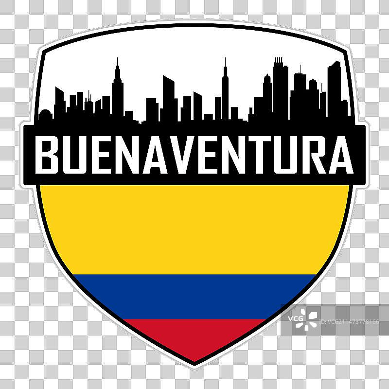 布埃纳文图拉天际线与哥伦比亚国旗标志图片素材