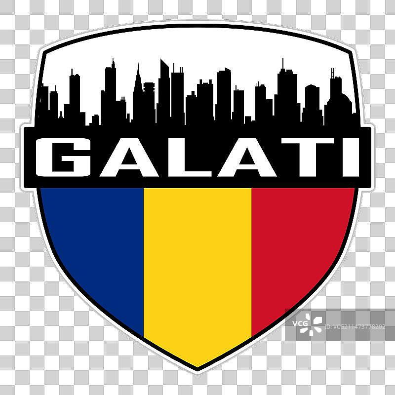 罗马尼亚加拉茨天际线剪影旗帜旅行标志图片素材