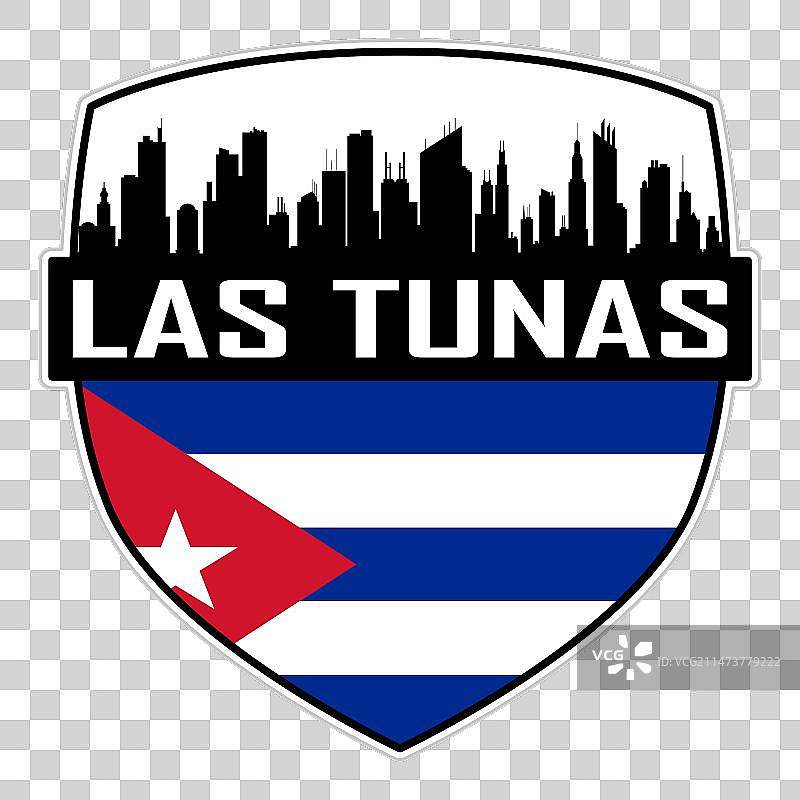拉斯图纳斯城市天际线古巴国旗旅行标志图片素材