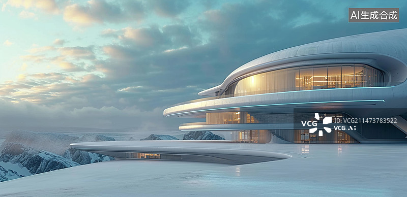 【AI数字艺术】白色抽象几何建筑，室内几何场景，3d渲染。图片素材