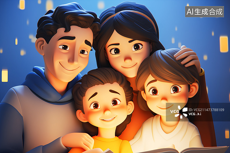 【AI数字艺术】一家四口爸爸妈妈姐姐弟弟图片素材