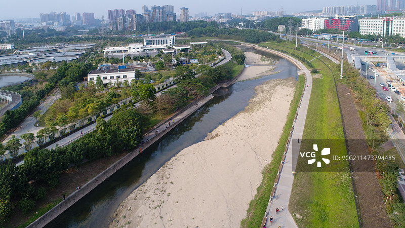 深圳龙华区观澜河航拍图片素材