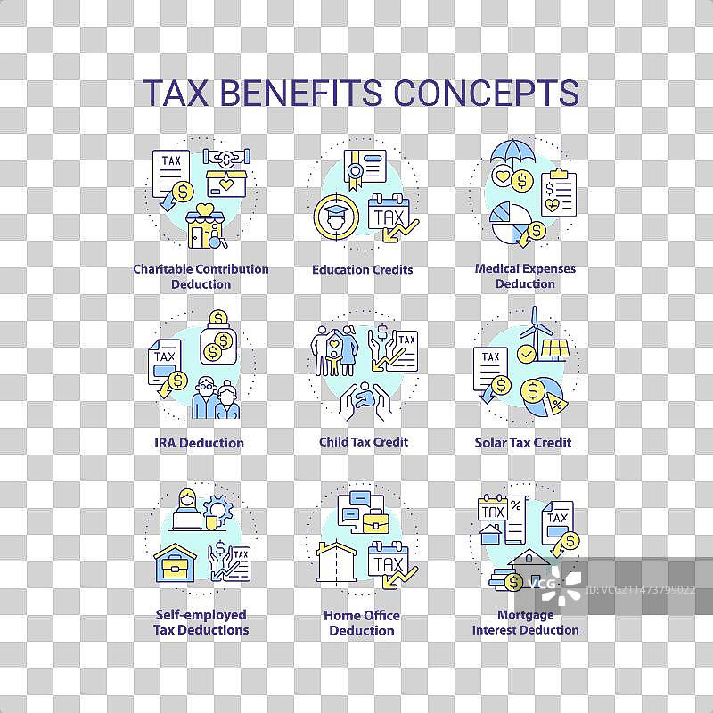 税收优惠多色概念图标。图片素材