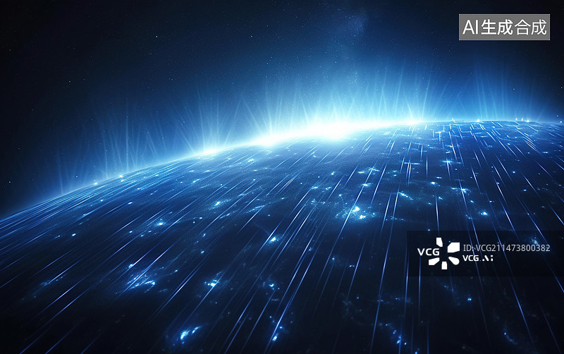 【AI数字艺术】宇宙星空，发光粒子流漩涡，网络技术大数据背景。图片素材