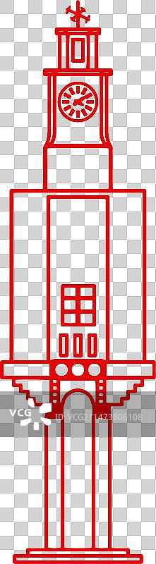 剪纸风格福建泉州钟楼插画图片素材