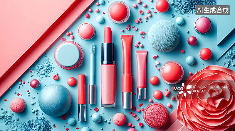 【AI数字艺术】彩色背景下的彩色唇膏特写图片素材