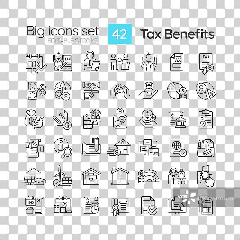 税务优惠线性图标集图片素材