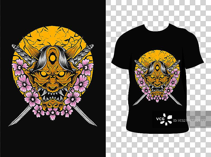 T恤样机上的樱花鬼面图片素材