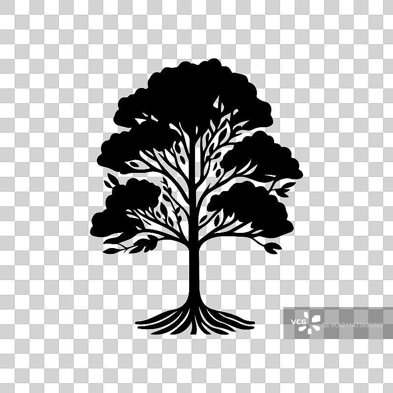 手绘黑色绿色白蜡树图标图片素材