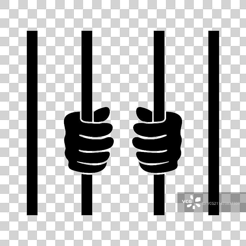 监狱铁窗后的手部轮廓图片素材