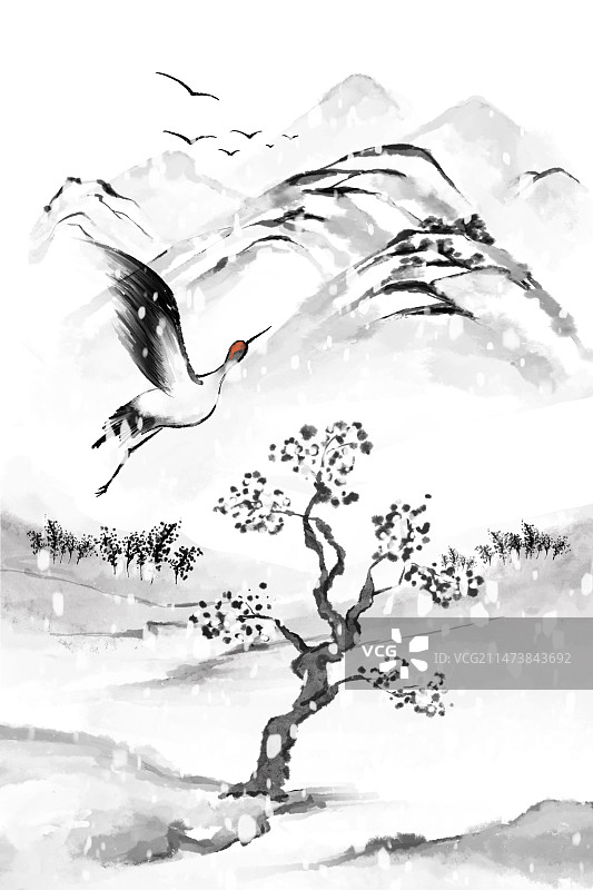 大雪小雪冬季大寒节气古风水墨插画图片素材