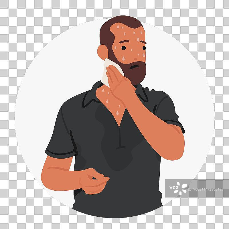 男人痛苦地皱着眉头，汗珠滚落图片素材