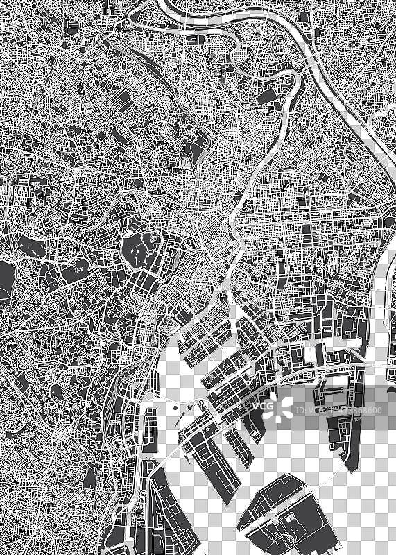 东京单色详细城市地图图片素材