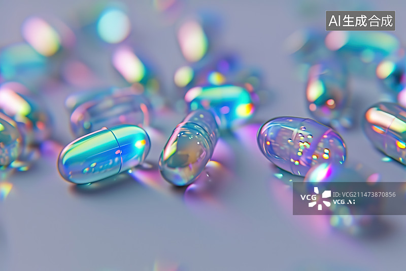 【AI数字艺术】桌子上的药丸特写镜头图片素材