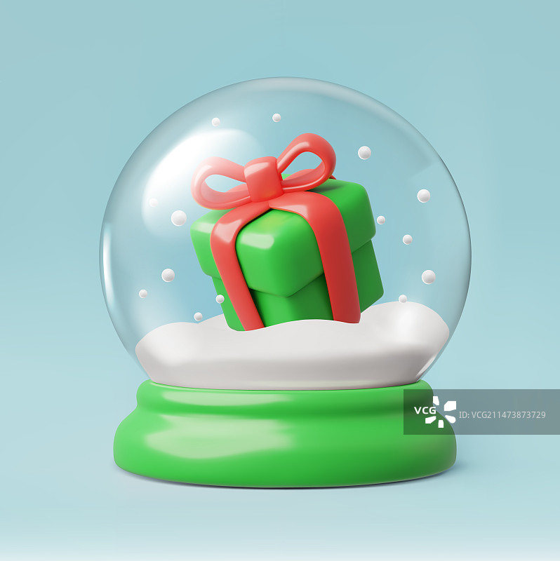 系着鲜艳绿色礼物的3D雪球图片素材