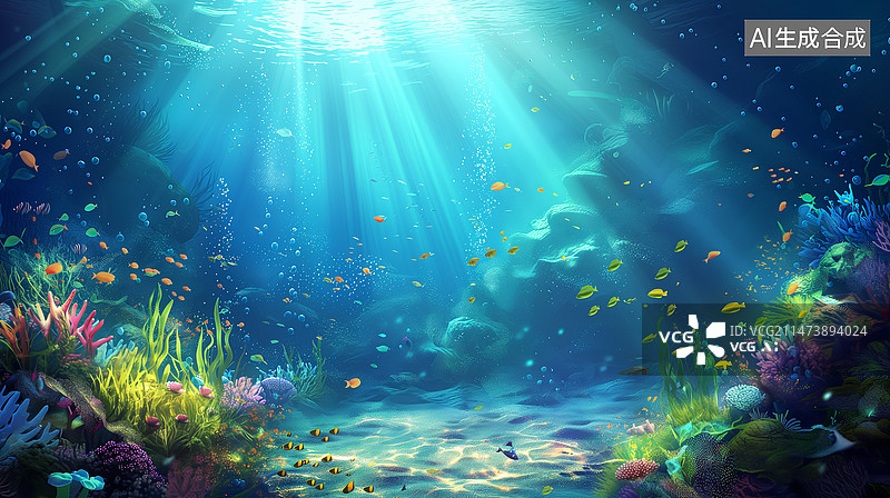 【AI数字艺术】海底 水下 光照 插画图片素材
