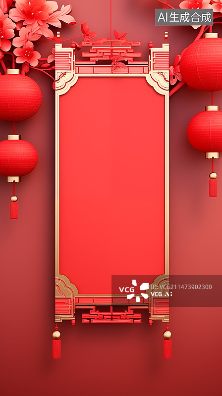 【AI数字艺术】红色卷轴，红色背景，新年背景，新春背景图图片素材