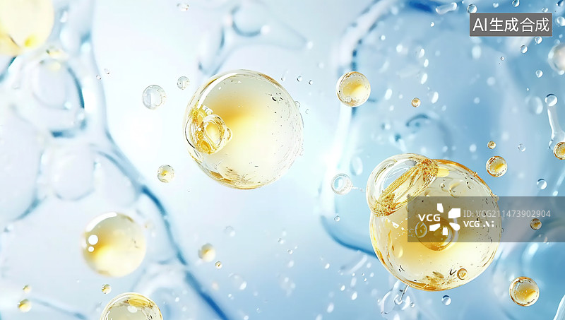 【AI数字艺术】金色凝注精华液细胞渲染图片素材